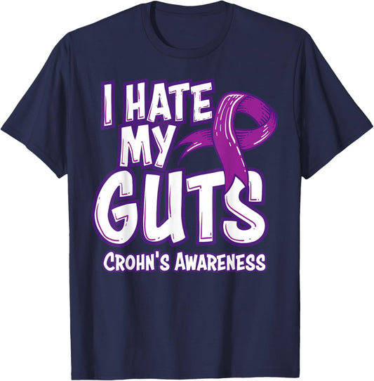Crohn's Awareness Gift Funny I Hate My Guts Purple Ribbon T-Shirt - T-Shirt | Navy