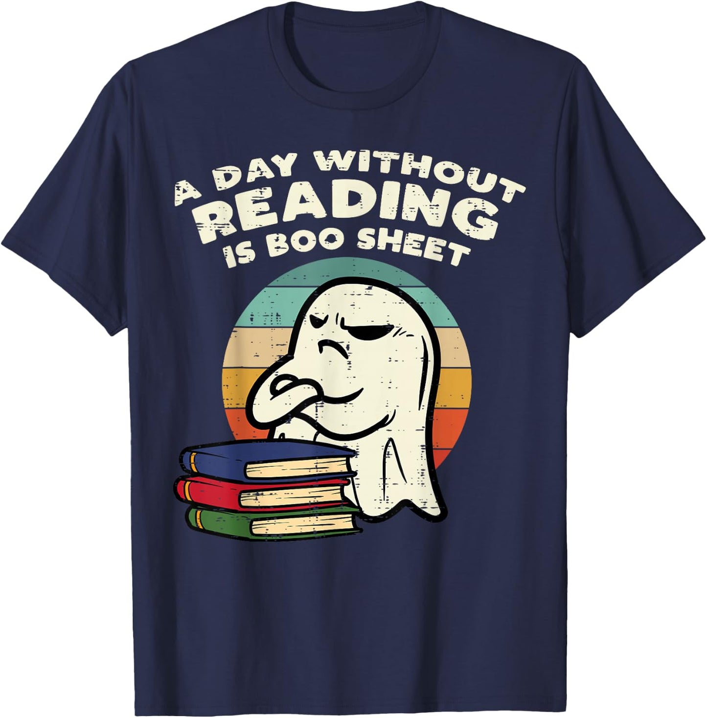 Funny Ghost Read Book Reading Librarian Halloween Men Women T-Shirt - T-Shirt | Navy
