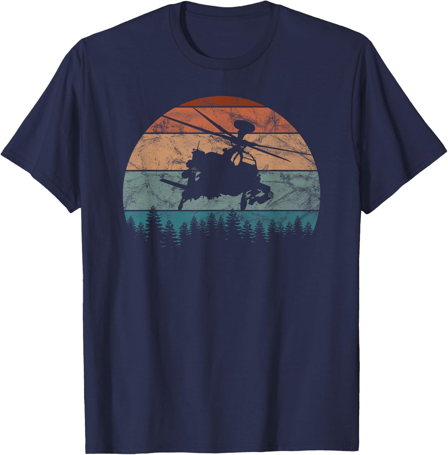 AH-64 Apache Helicopter Retro Vintage T-Shirt - T-Shirt | Navy