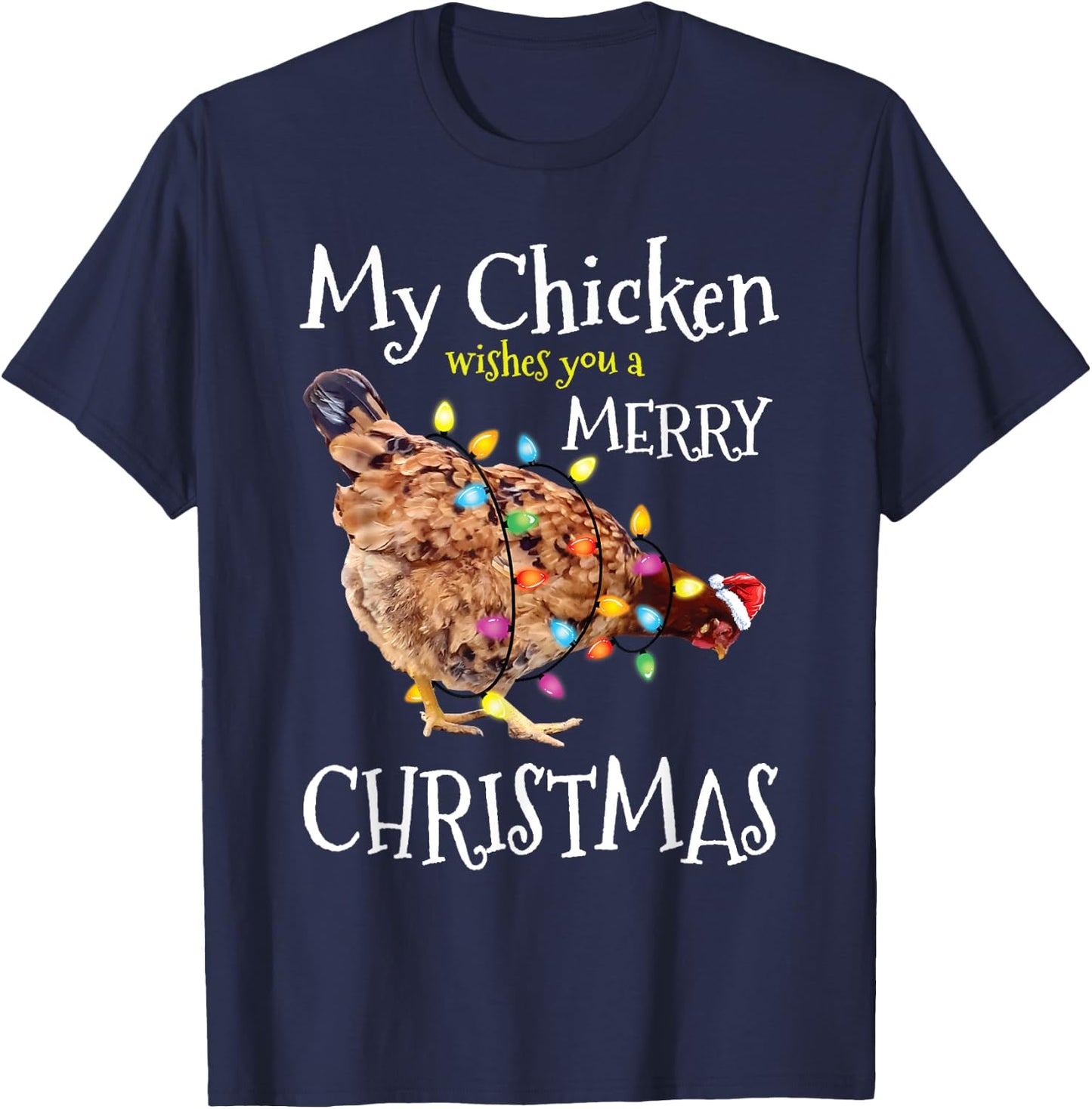 Merry Christmas Chicken Santa Funny Xmas Chicken T-Shirt - T-Shirt | Navy