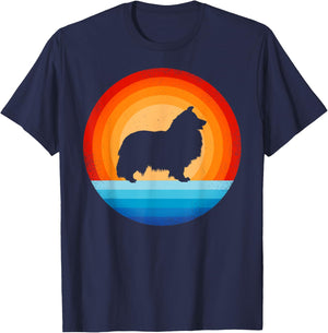 Sheltie Shetland Sheepdog Retro Vintage 60s 70s Sunset Dog T-Shirt - T-Shirt | Navy