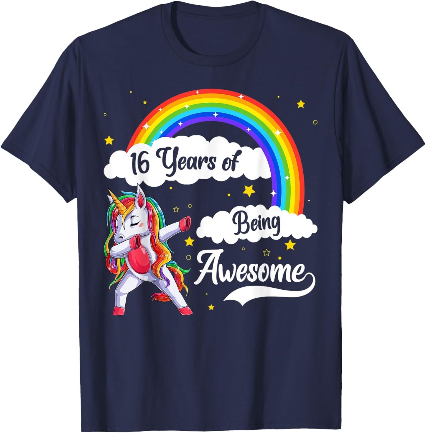 16 Years Of Being Awesome Dabbing Unicorn & Rainbow Birthday T-Shirt - T-Shirt | Navy