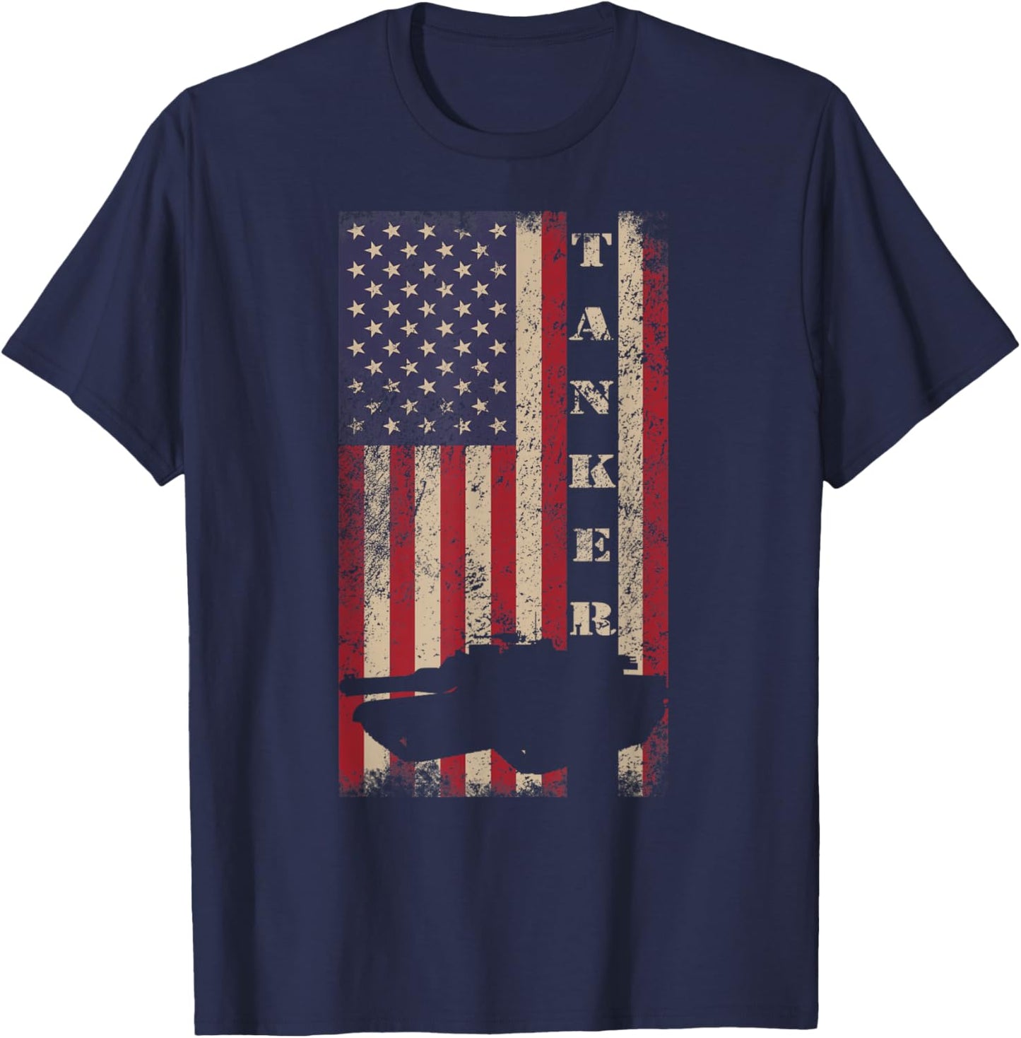 Tanker Abrams Tank Crew Veteran American Flag T-Shirt - T-Shirt | Navy