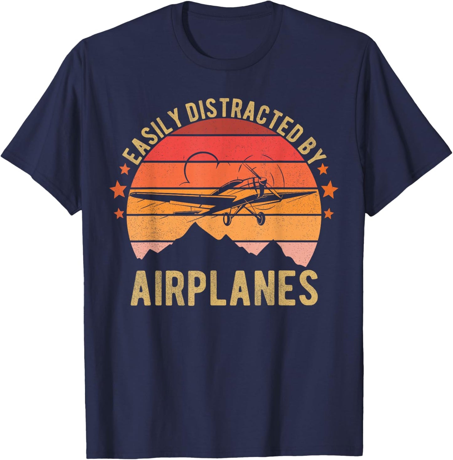 Easily Distracted By Airplanes Lover Pilot Funny Aviation T-Shirt - T-Shirt | Navy