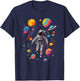 Astronaut in Space with Planets in Galaxies T-Shirt - T-Shirt | Navy