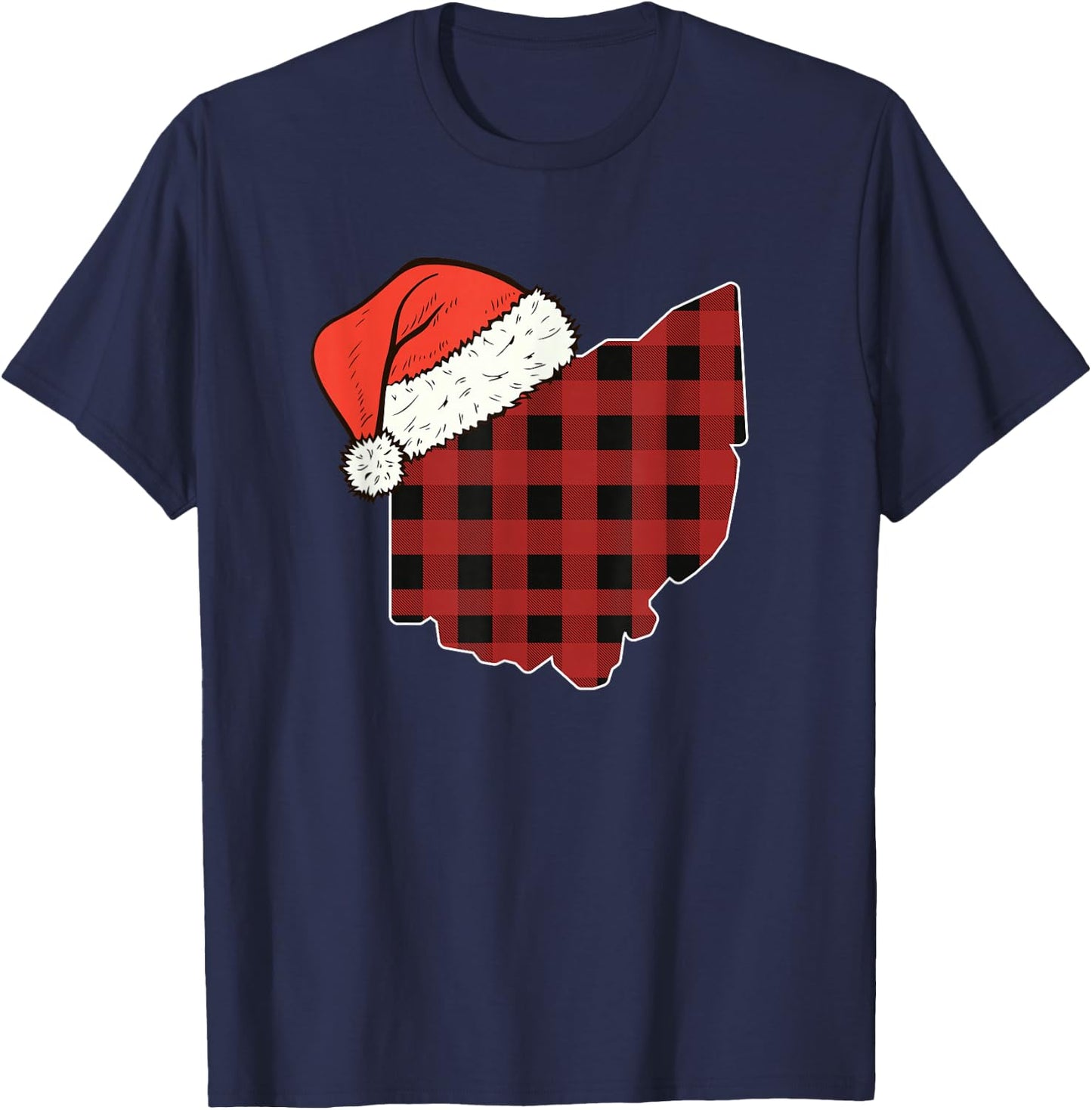 Ohio Plaid Christmas Santa Hat Holiday Matching T-Shirt - T-Shirt | Navy