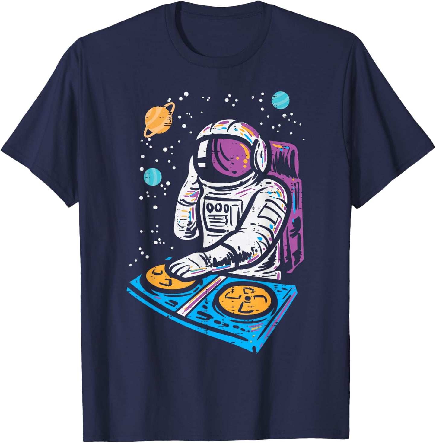 Dj Mixer Astronaut Turntable Space Galaxy Edm Women Men Kids T-Shirt - T-Shirt | Navy