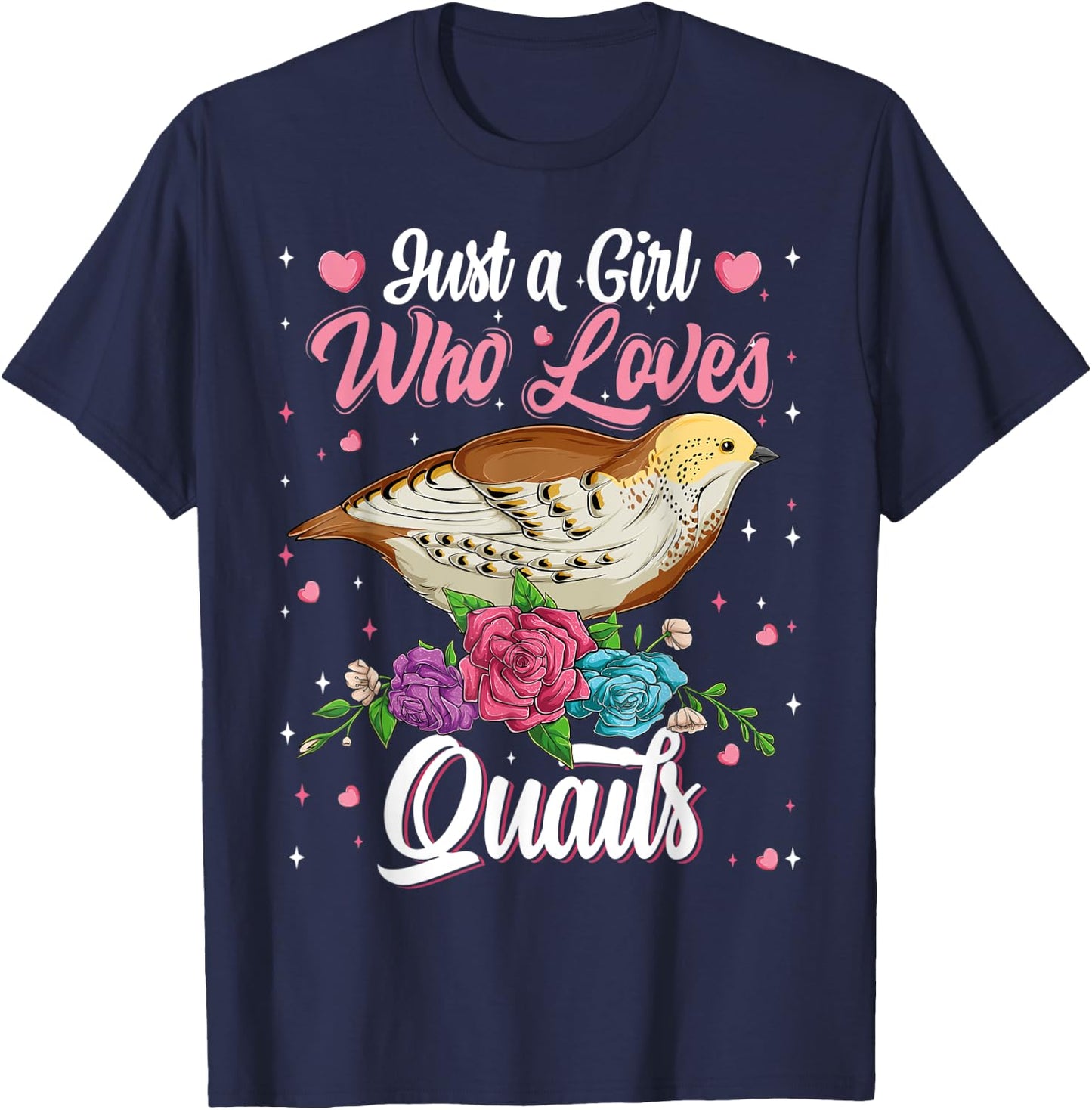 Just A Girl Who Loves Quails Birds Lovers Birdwatching Girls T-Shirt - T-Shirt | Navy