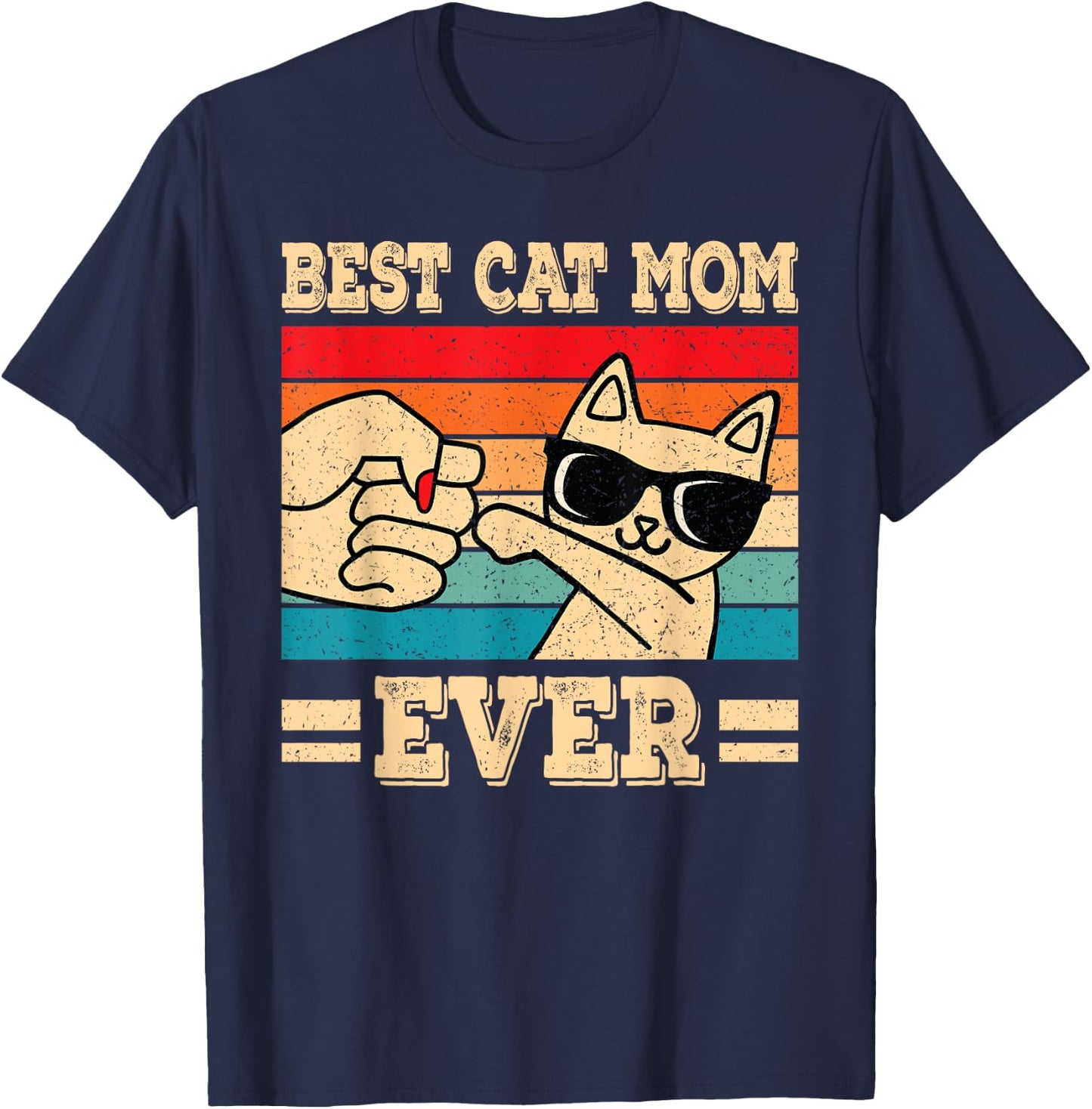 Best Cat Mom Ever Funny Vintage Kitten Lover Retro Women T-Shirt - T-Shirt | Navy