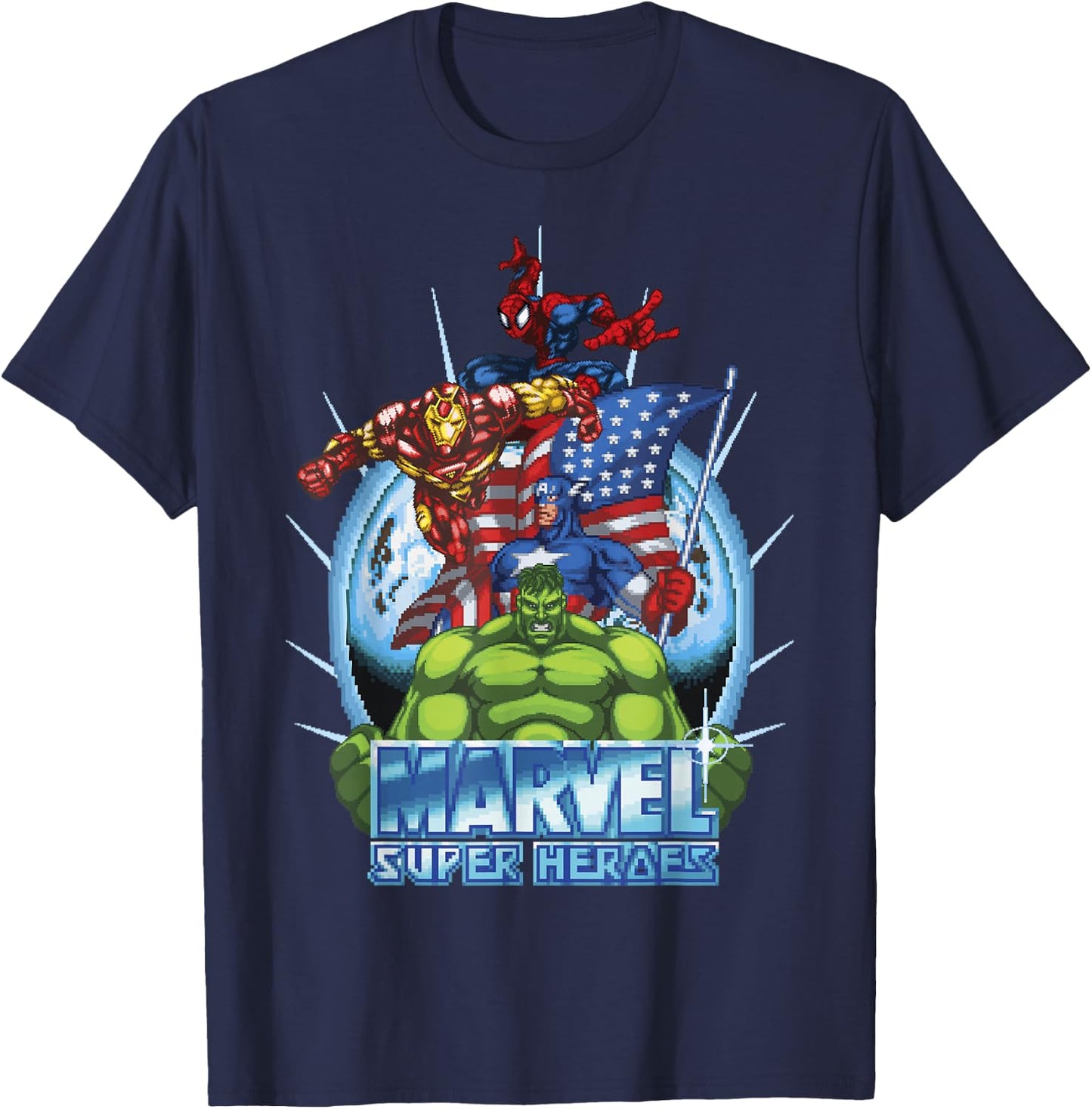 Marvel Avengers Super Heroes Game Action Collage T-Shirt - T-Shirt | Navy