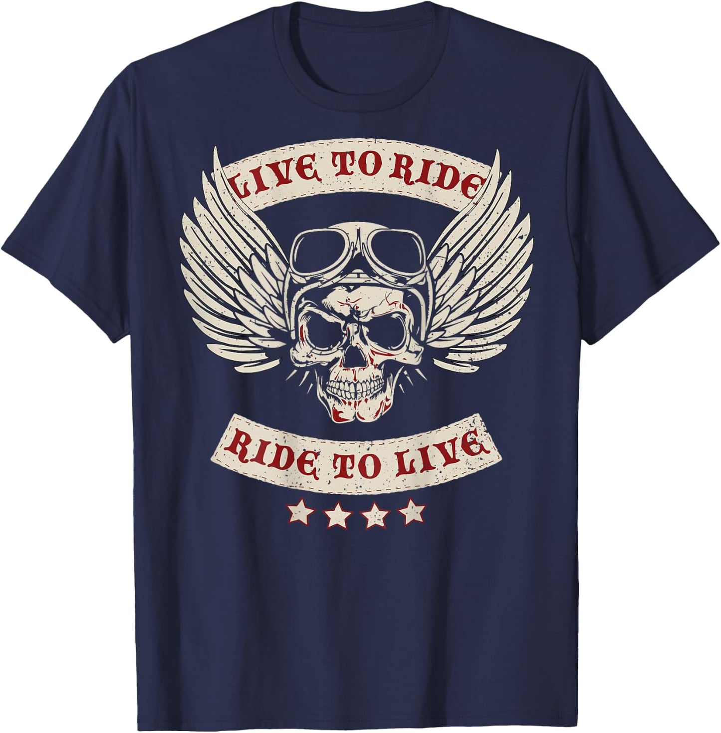 Live to Ride Motorcycle MC (Design on Back) T-Shirt - T-Shirt | Navy
