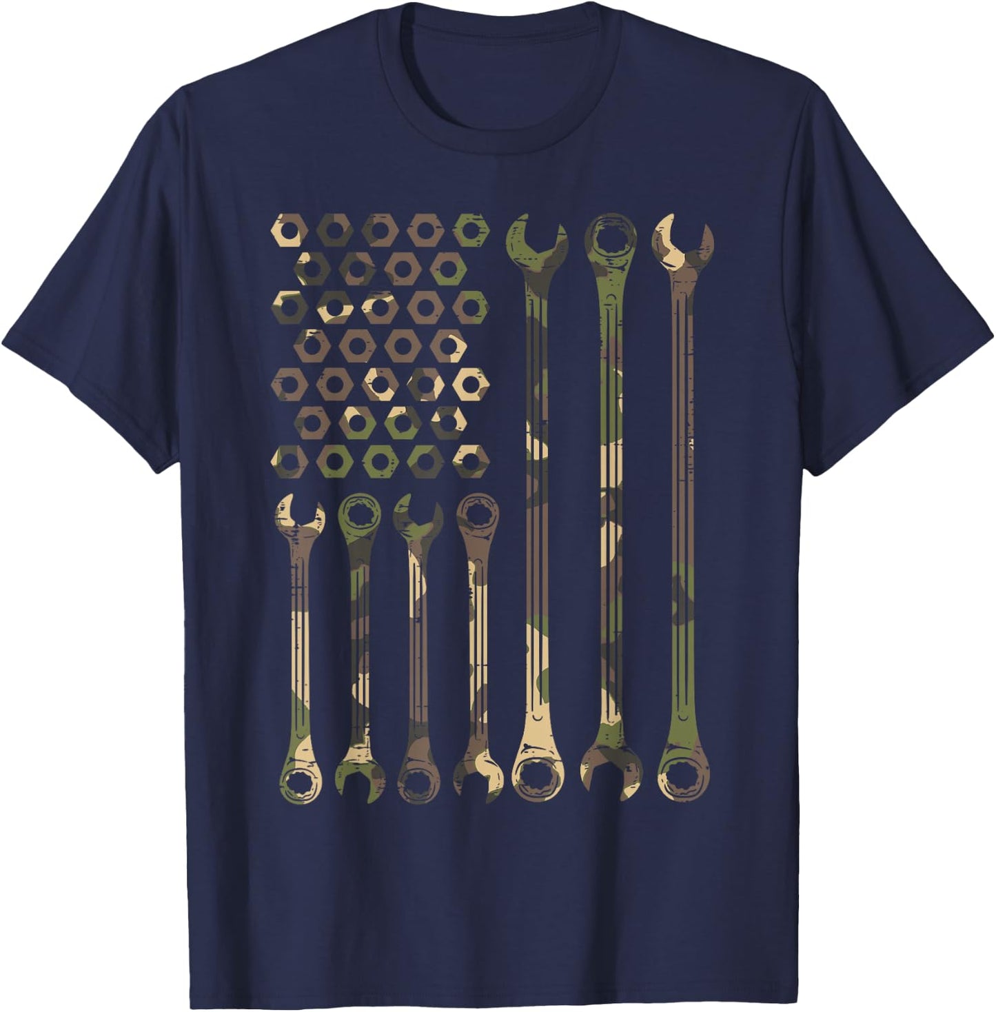 Camo Flag Wrench Vintage Fathers Day Patriotic Mechanic Men T-Shirt - T-Shirt | Navy