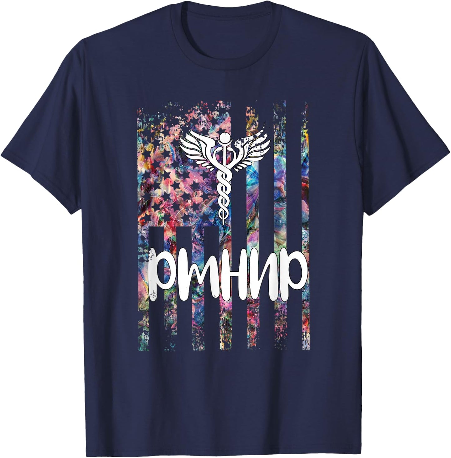 PMHNP US Flag Psychiatric Mental Health Nurse Practitioner T-Shirt - T-Shirt | Navy