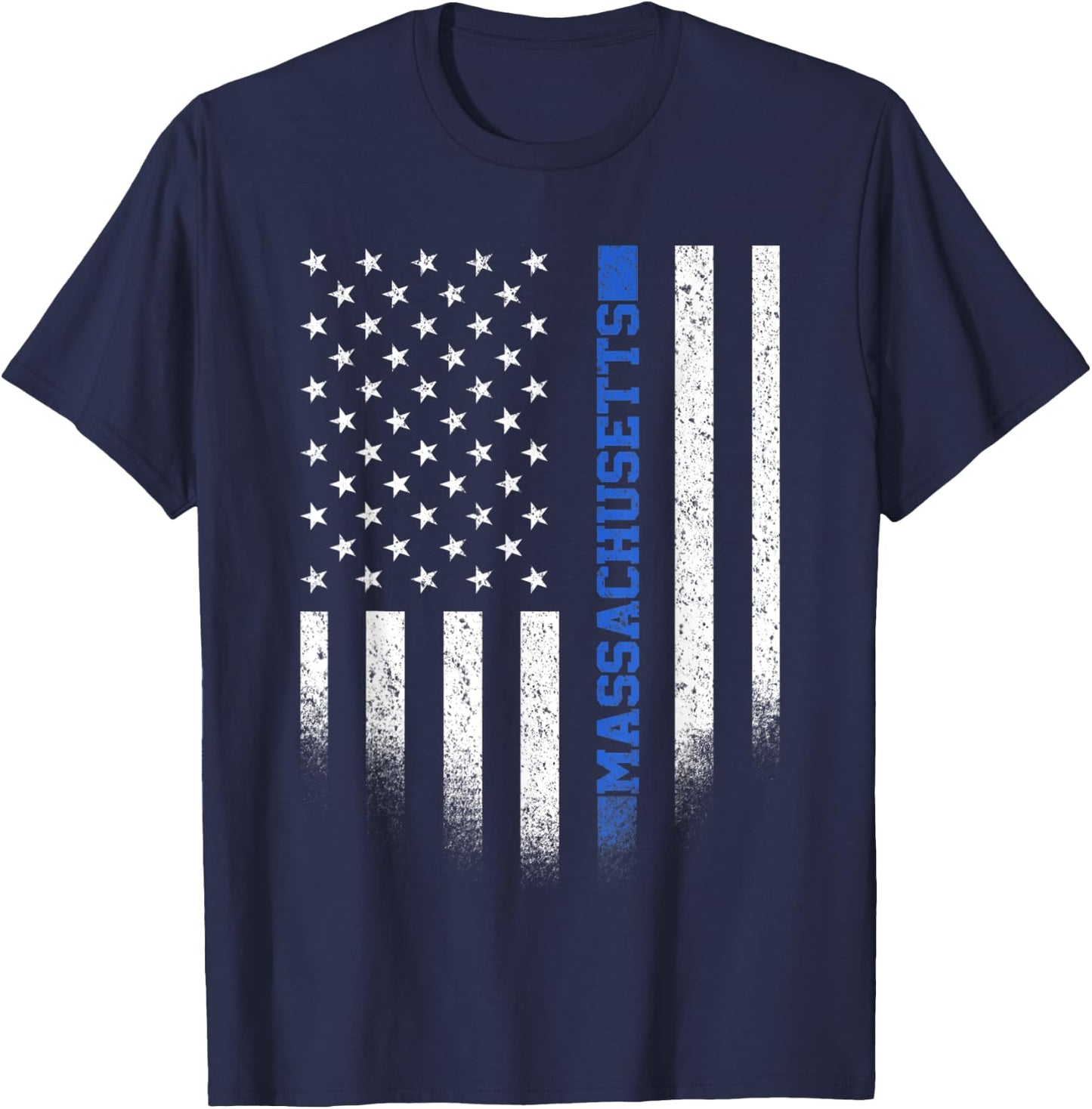 Massachusetts State Blue Line US Flag MA Police Officer T-Shirt - T-Shirt | Navy
