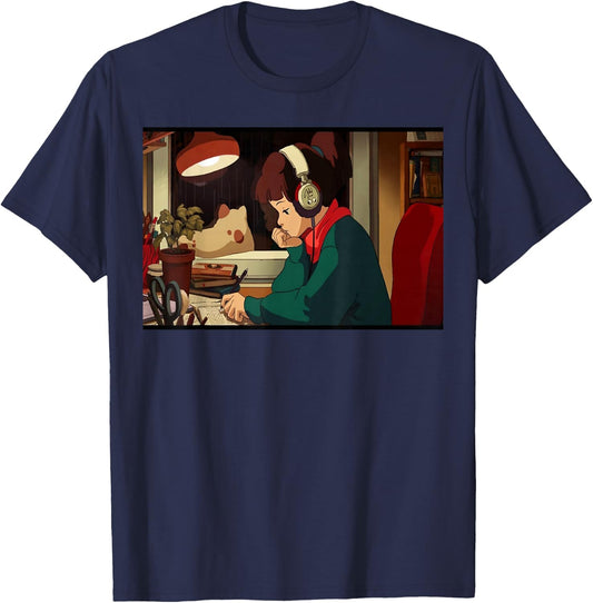 Lofi Hip Hop Chill Jazz Hop Beats to Relax to Lofi Girl T-Shirt - T-Shirt | Navy