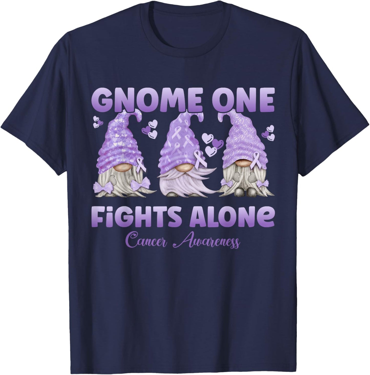 Gnome One Fights Alone Lavender | Fight The Cancer T-Shirt - T-Shirt | Navy