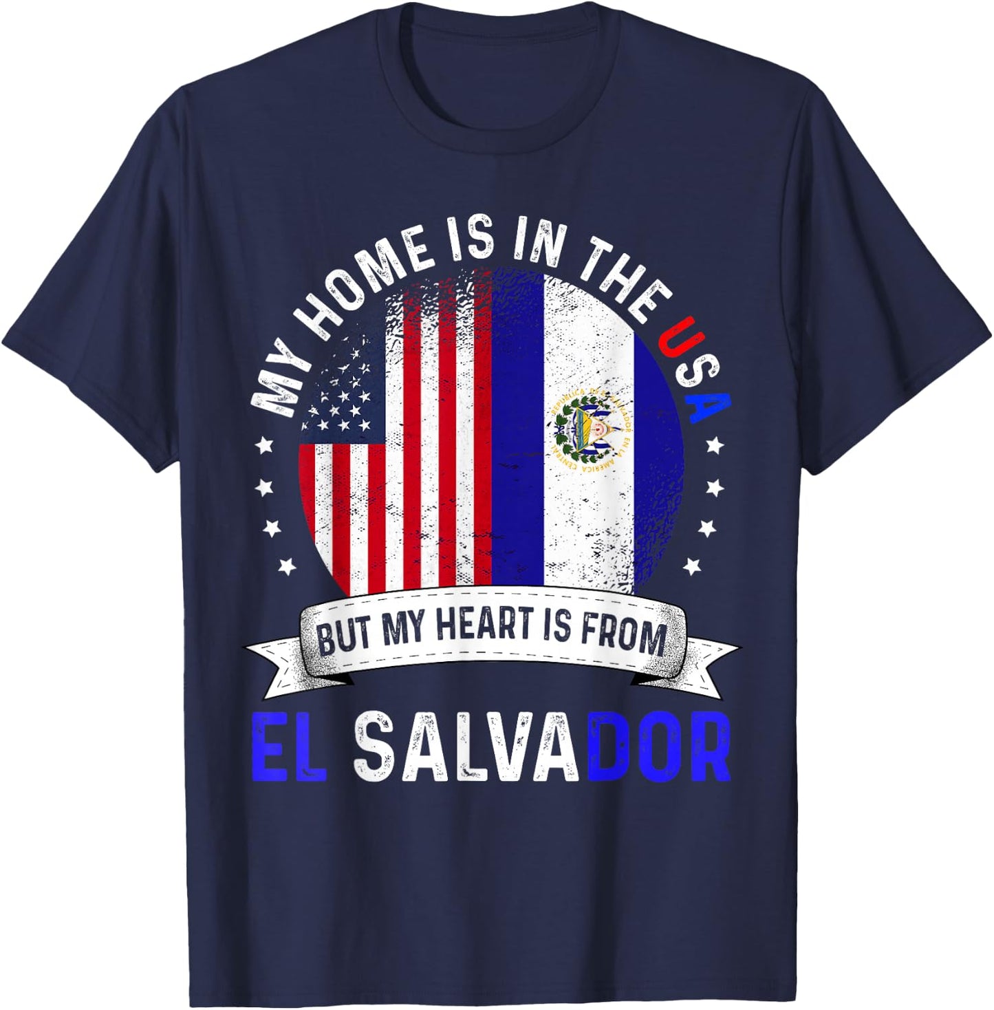 Salvadoran American Patriot Heart is from El Salvador Flag T-Shirt - T-Shirt | Navy