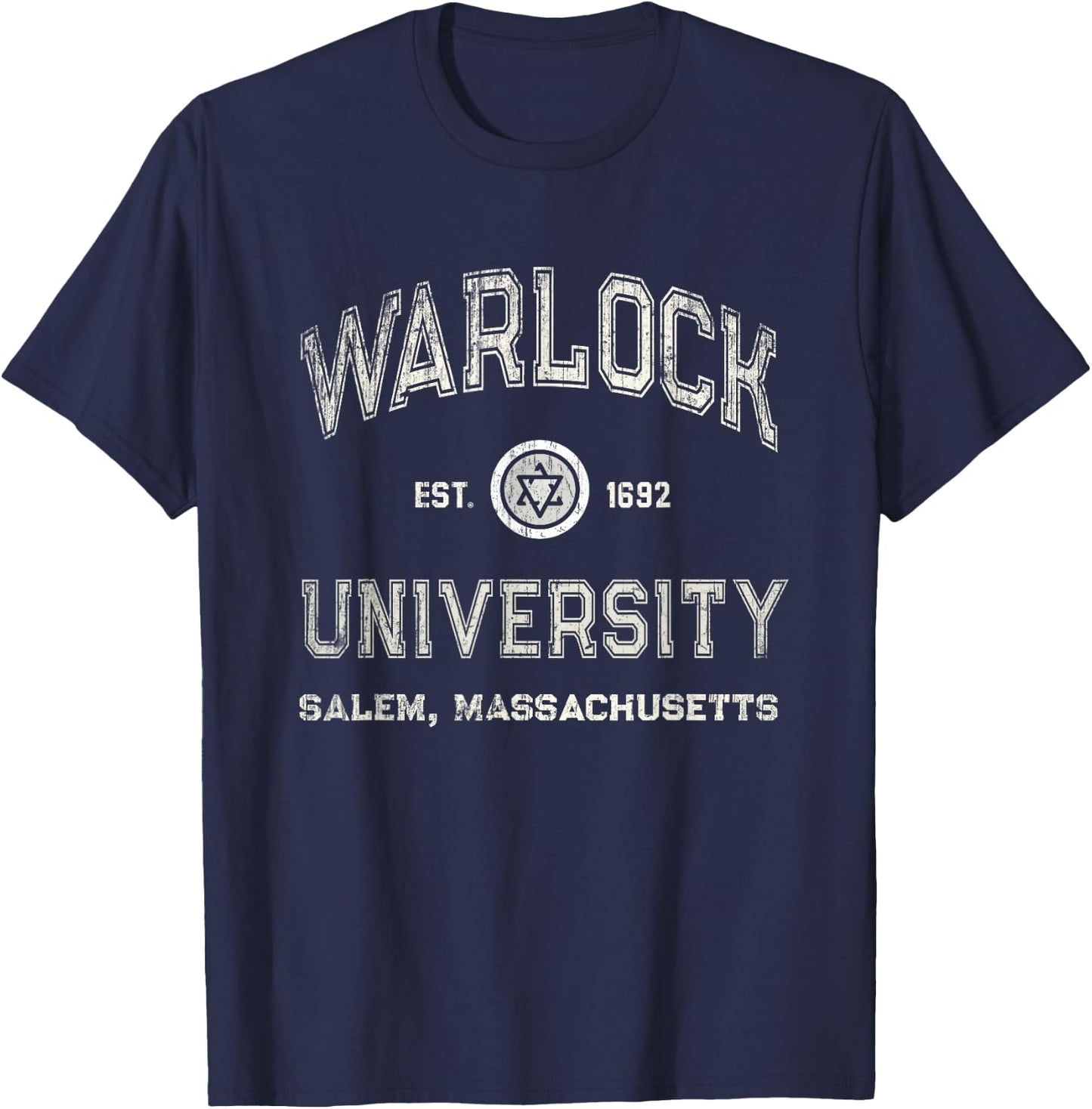 Funny WARLOCK UNIVERSITY Salem Wizard Graduated Witches Crew T-Shirt - T-Shirt | Navy