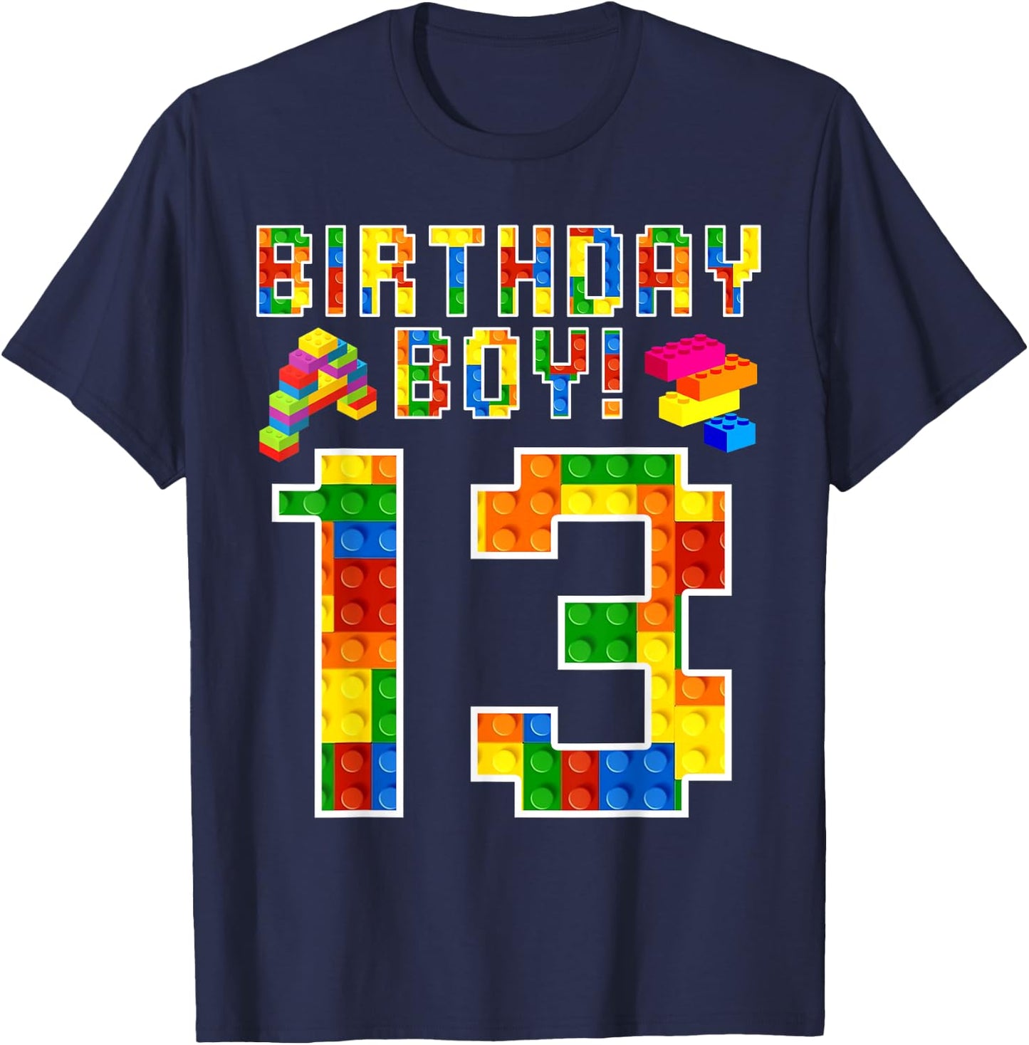 Perfect 13th Birthday 13 Years Old Block Building Boy Kids T-Shirt - T-Shirt | Navy