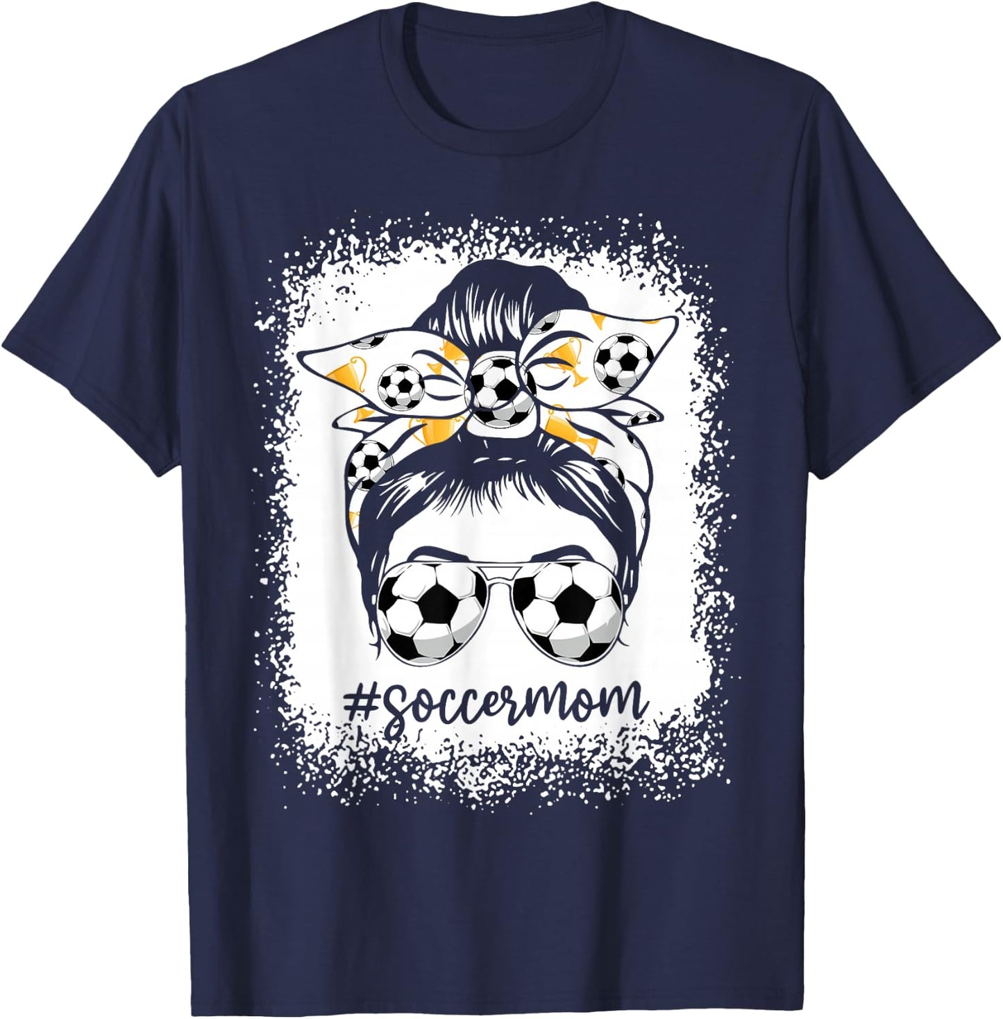 Women Bleached Soccer Mom Messy Bun Soccer Lover T-Shirt - T-Shirt | Navy