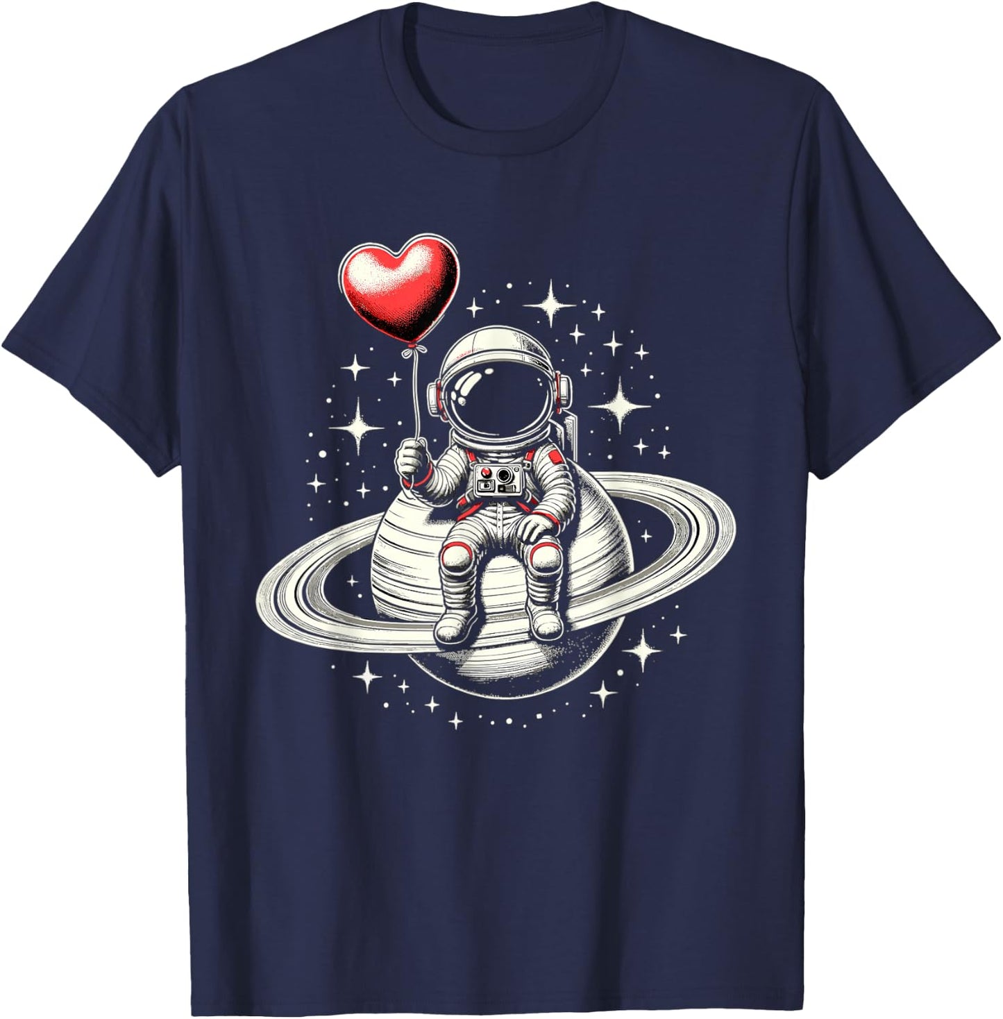 Space Astronaut Saturn Heart Balloon Valentine's Day T-Shirt - T-Shirt | Navy