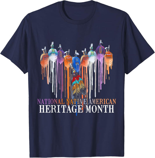 National Native American Heritage Month Heart Watercolor T-Shirt - T-Shirt | Navy
