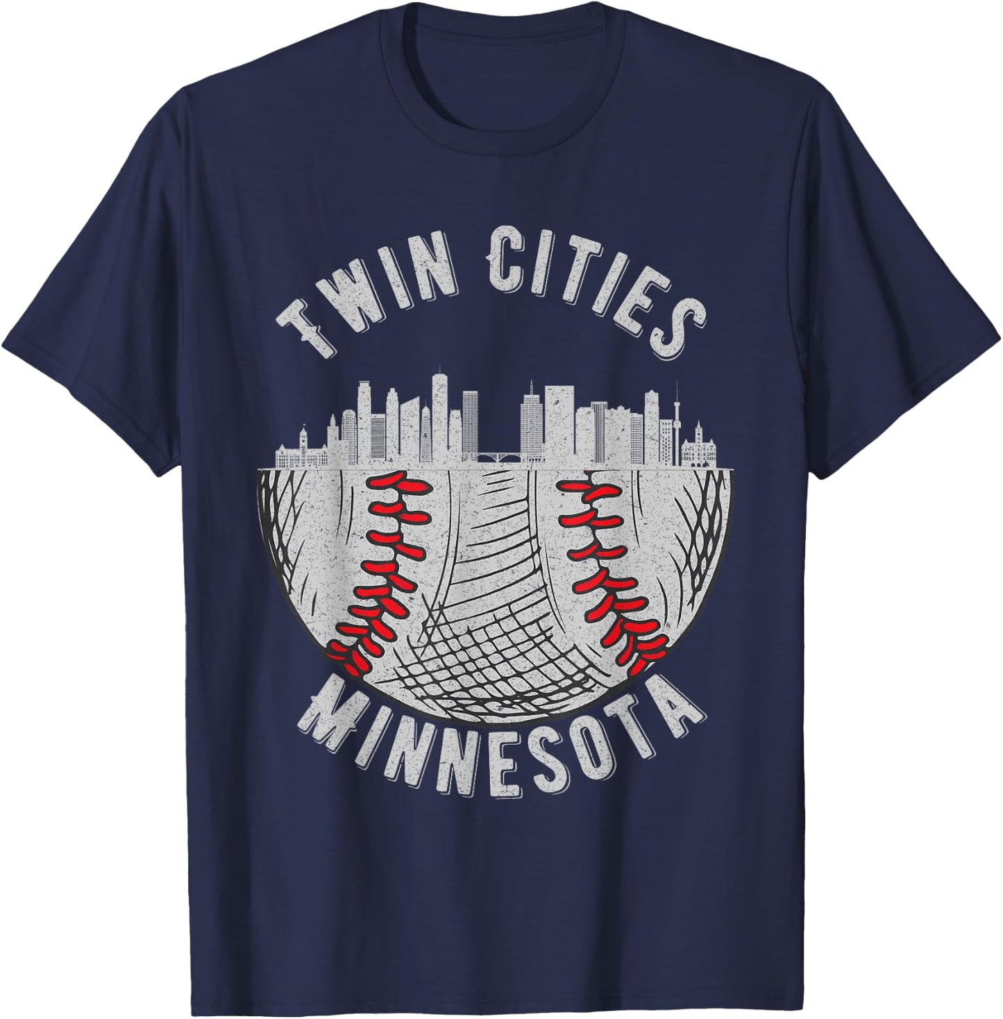 Cool Twin Cities Minnesota MN Baseball Skyline St. Paul-MPLS T-Shirt - T-Shirt | Navy