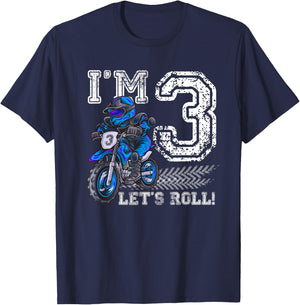 I'm 3 Let's Roll 3rd Birthday Dirt Bike Motocross Kids T-Shirt - T-Shirt | Navy
