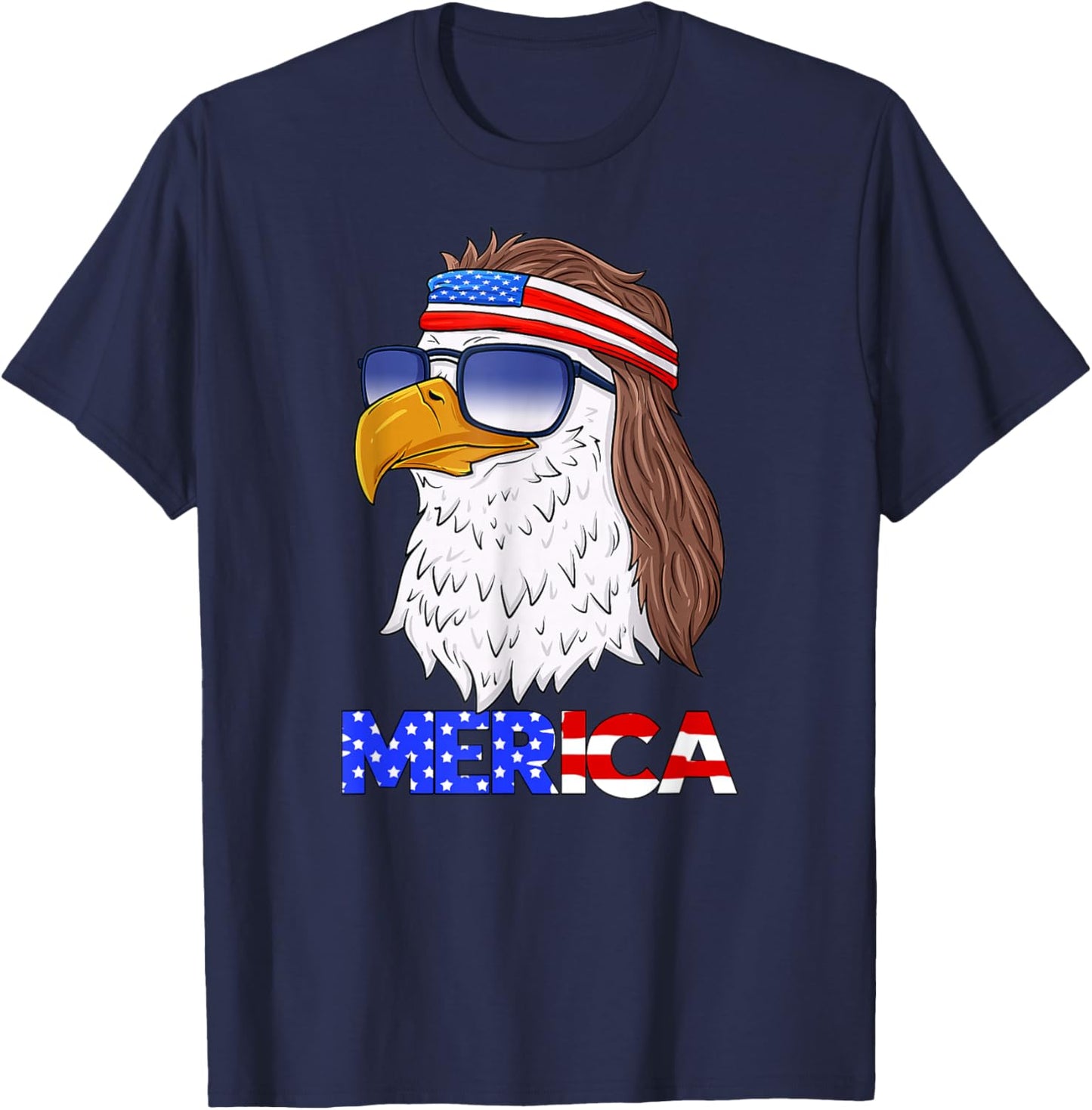 American Bald Eagle Mullet 4th of July USA Flag Funny Merica T-Shirt - T-Shirt | Navy