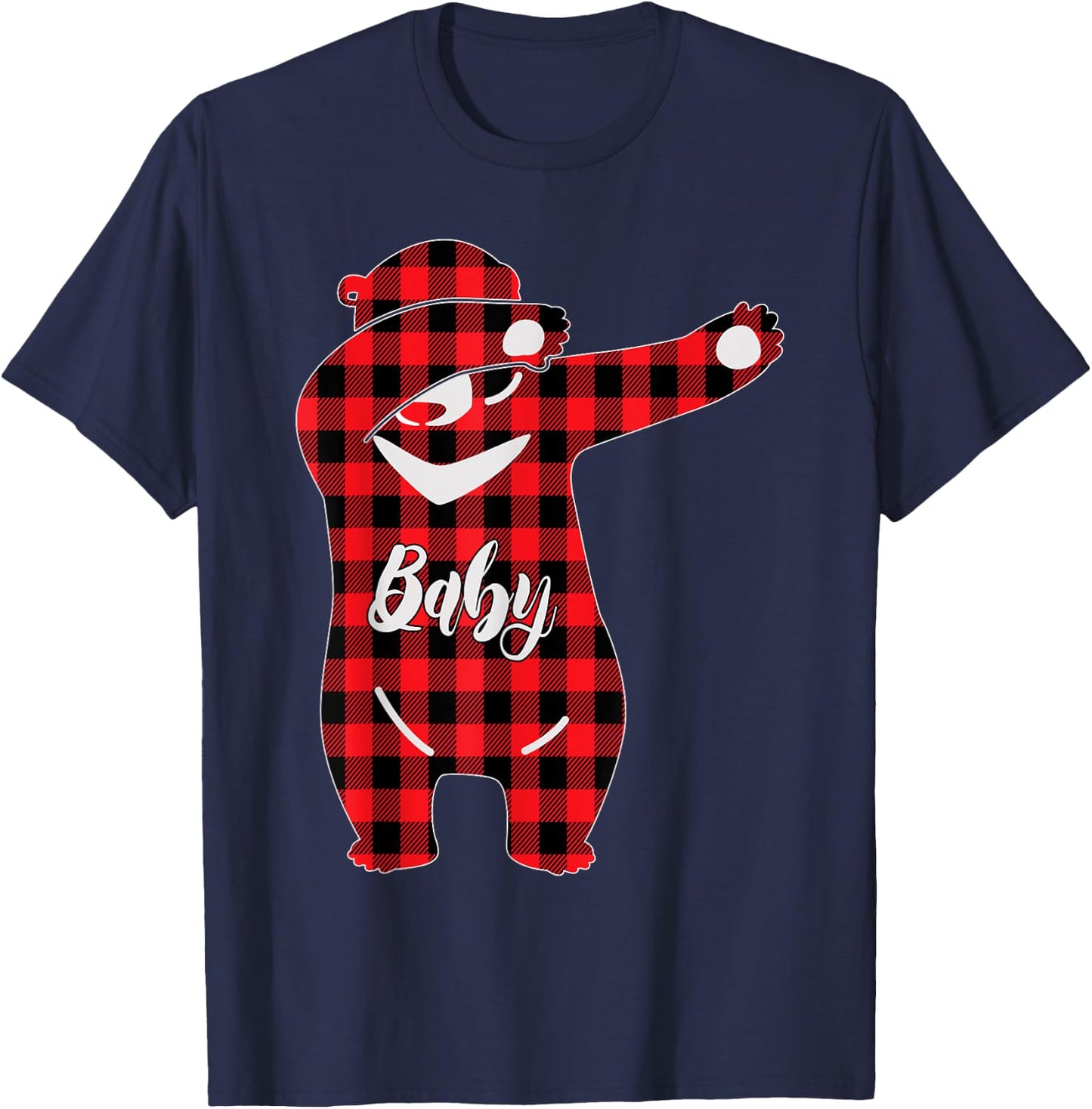 Kids Red Plaid Dabbing Baby Bear Pajama Christmas T-Shirt - T-Shirt | Navy