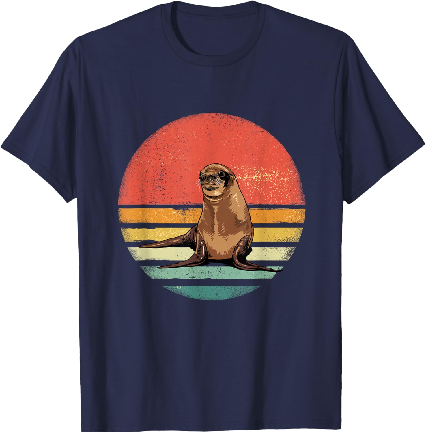 Retro Vintage Sea Lion Animal Lover T-Shirt - T-Shirt | Navy