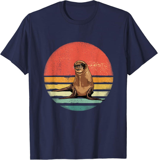 Retro Vintage Sea Lion Animal Lover T-Shirt - T-Shirt | Navy