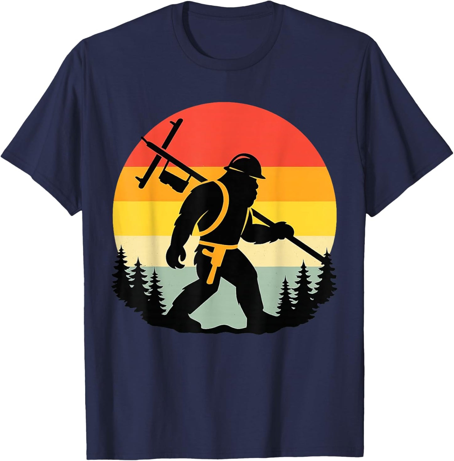 Retro Bigfoot Lineman Power Worker Sasquatch Electric Humor T-Shirt - T-Shirt | Navy