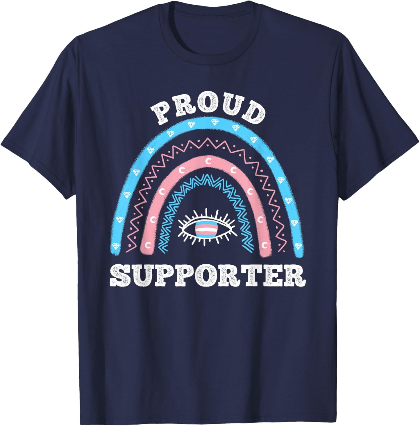 Boho Rainbow Proud Supporter Transgender T-Shirt - T-Shirt | Navy