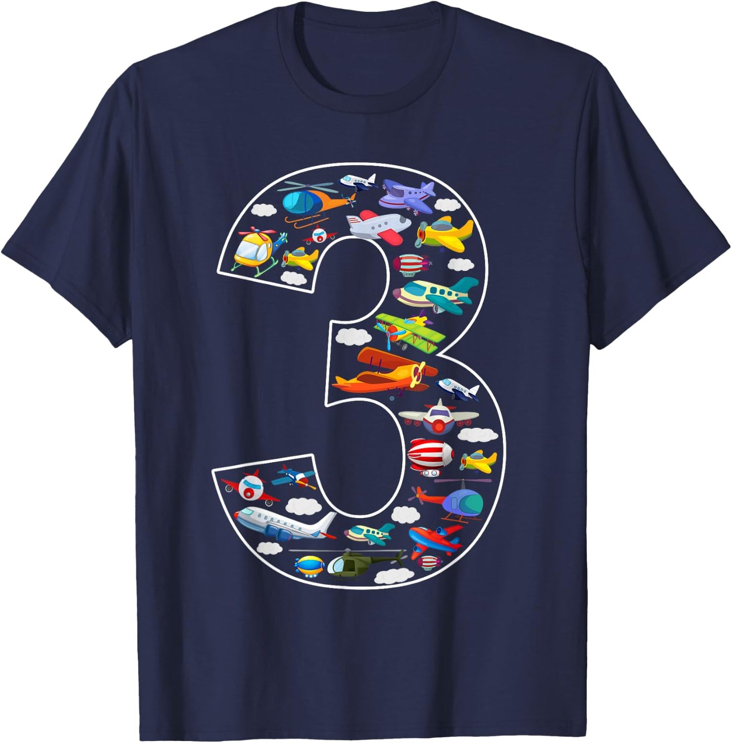 3rd Birthday Airplane Helicopter 3 Year Old Birthday Party T-Shirt - T-Shirt | Navy