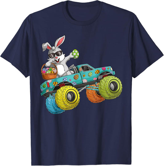 Dabbing Bunny Happy Easter Monster Truck Lovers Kids Boys T-Shirt - T-Shirt | Navy