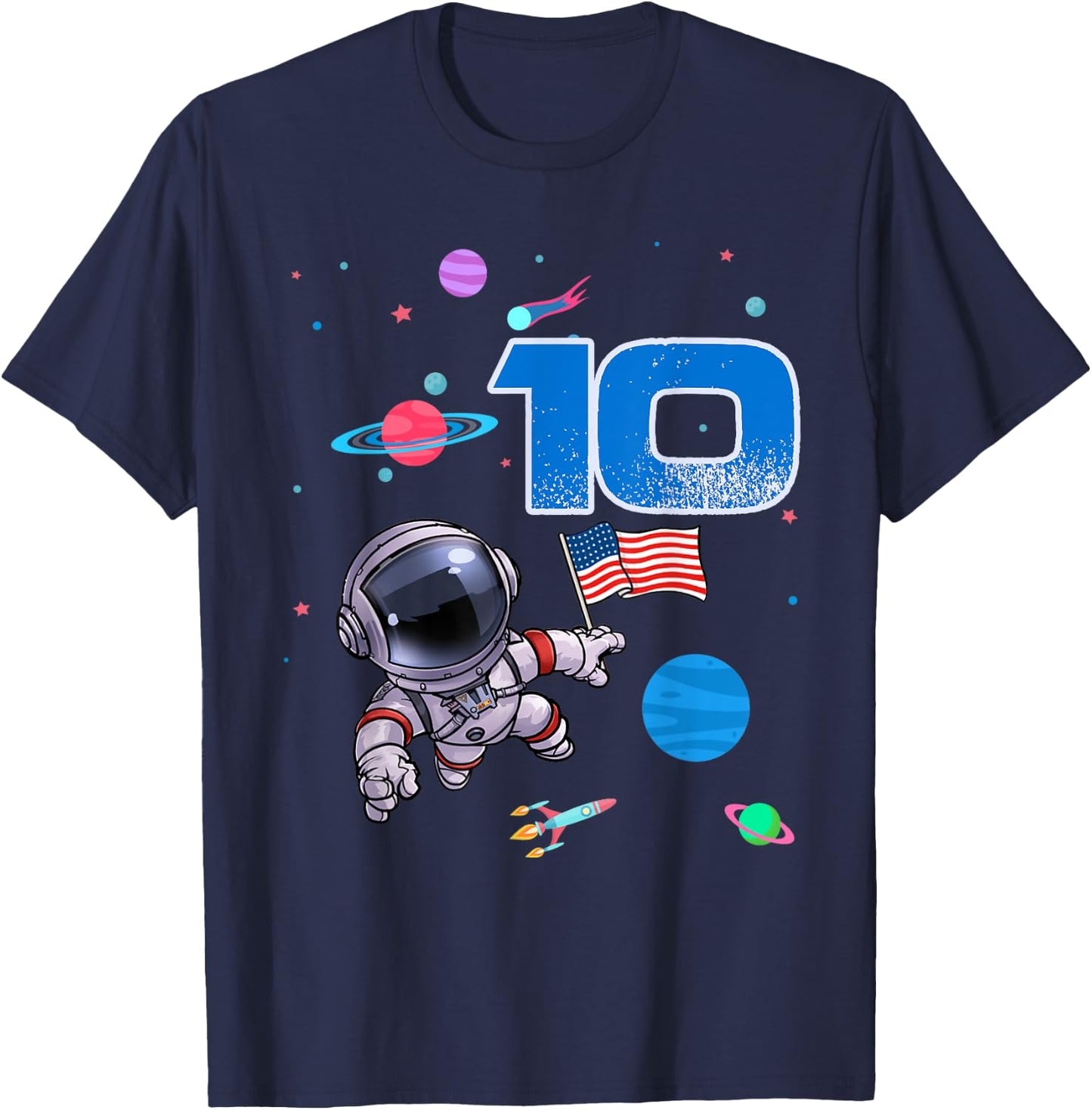Astronaut Birthday Boy 10th Birthday 10 Years Old Space T-Shirt - T-Shirt | Navy