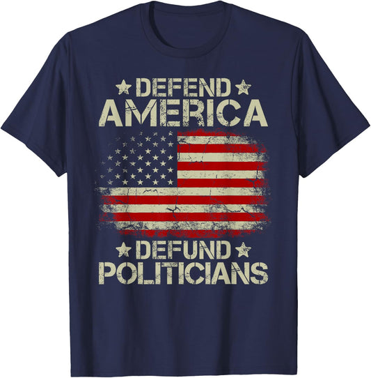 Vintage USA Flag Defend America Defund Politicians Men T-Shirt - T-Shirt | Navy