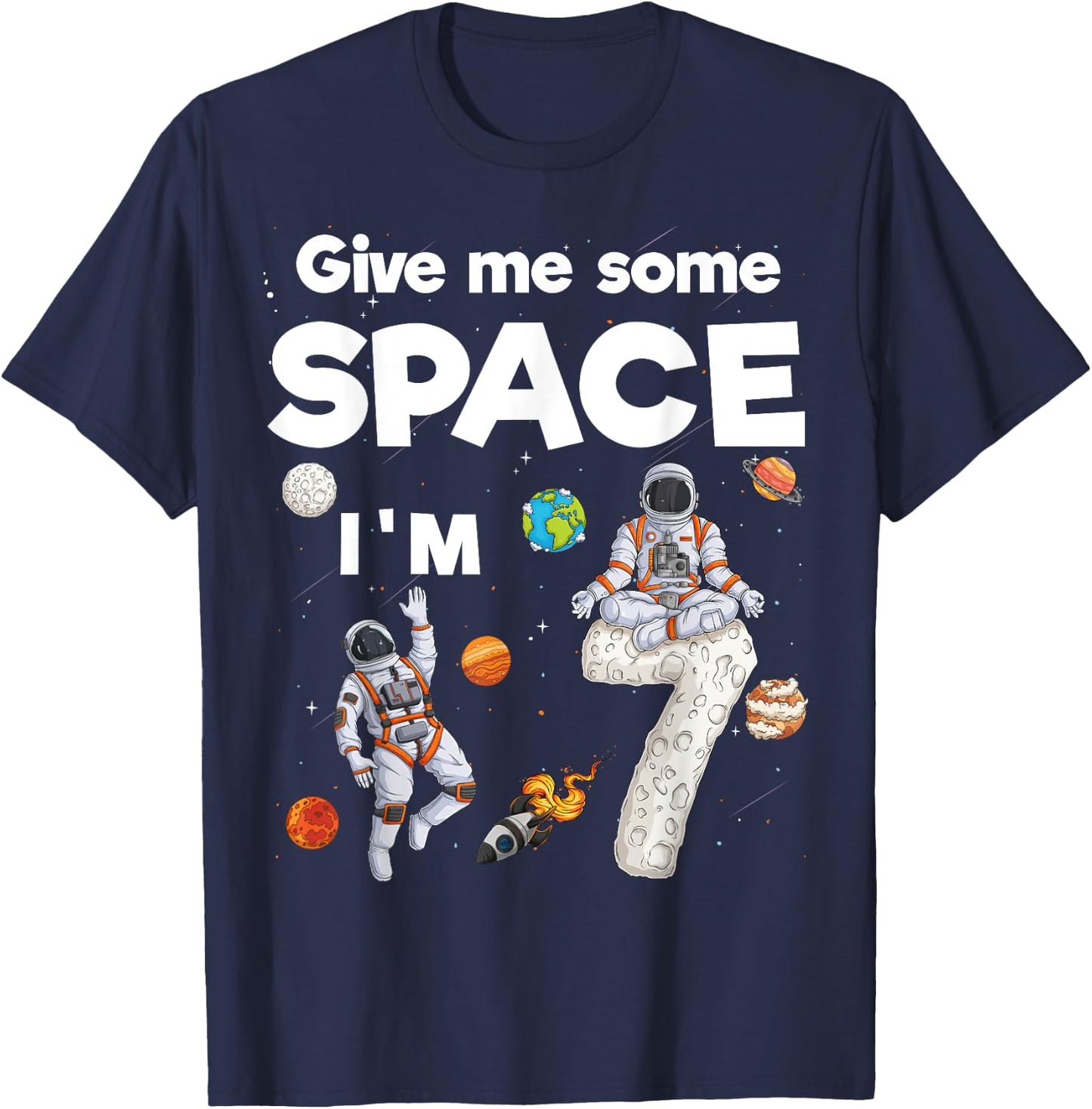Outer Space Astronaut Planets Seven Year Old 7th Birthday T-Shirt - T-Shirt | Navy
