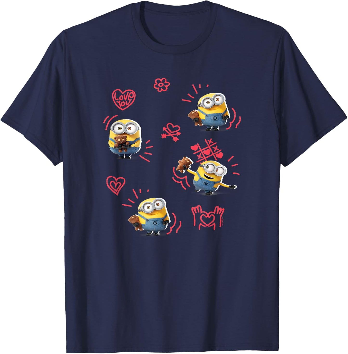 Minions Valentine's Day Bob and Teddy Bear Jumble T-Shirt - T-Shirt | Navy