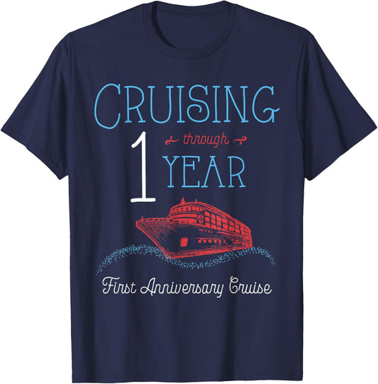 1st Anniversary Cruise T Shirt His and Hers Matching Couple T-Shirt - T-Shirt | Navy