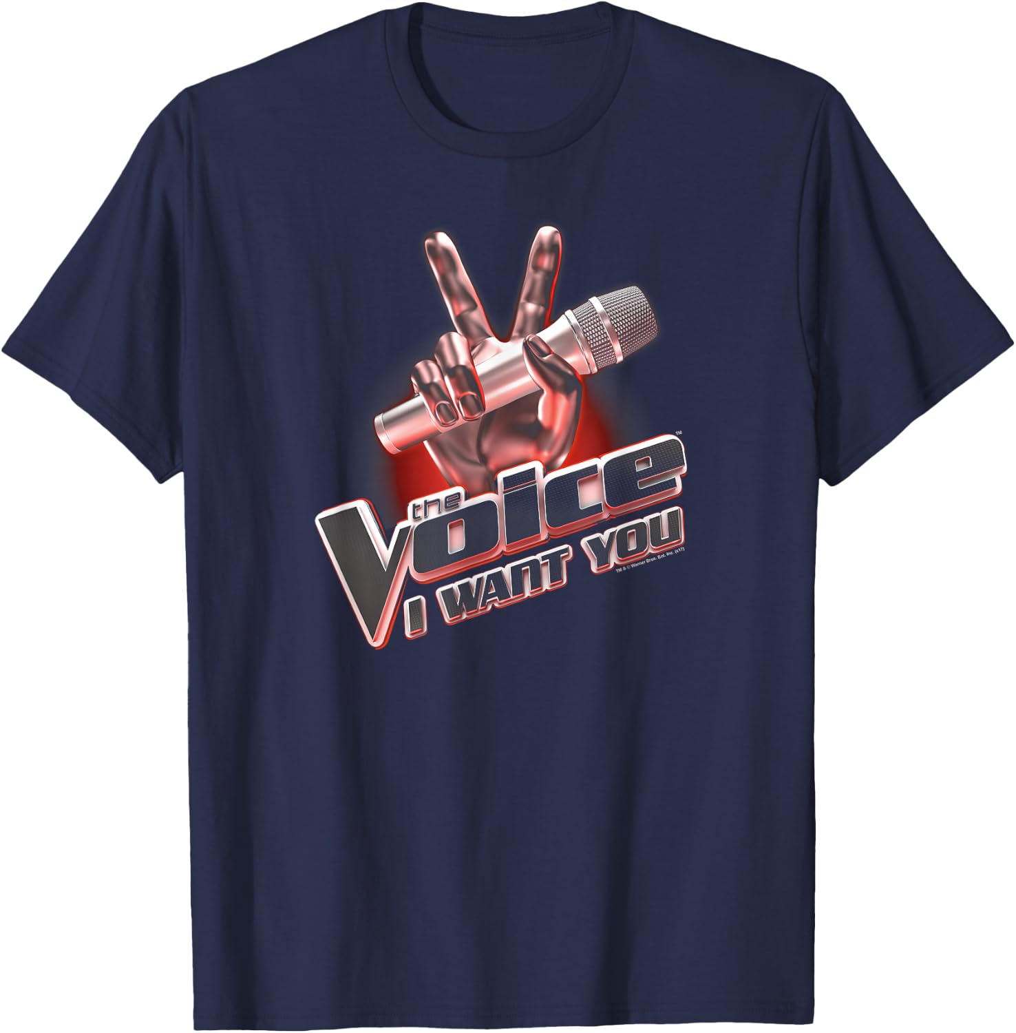 Warner Bros. The Voice Logo - -Adults & Kids - Black - Short Sleeve - Small - - Collarless - Modern - Music Theme - Licensed Logo - 100% Cotton/Polyester Blend T-Shirt - T-Shirt | Navy