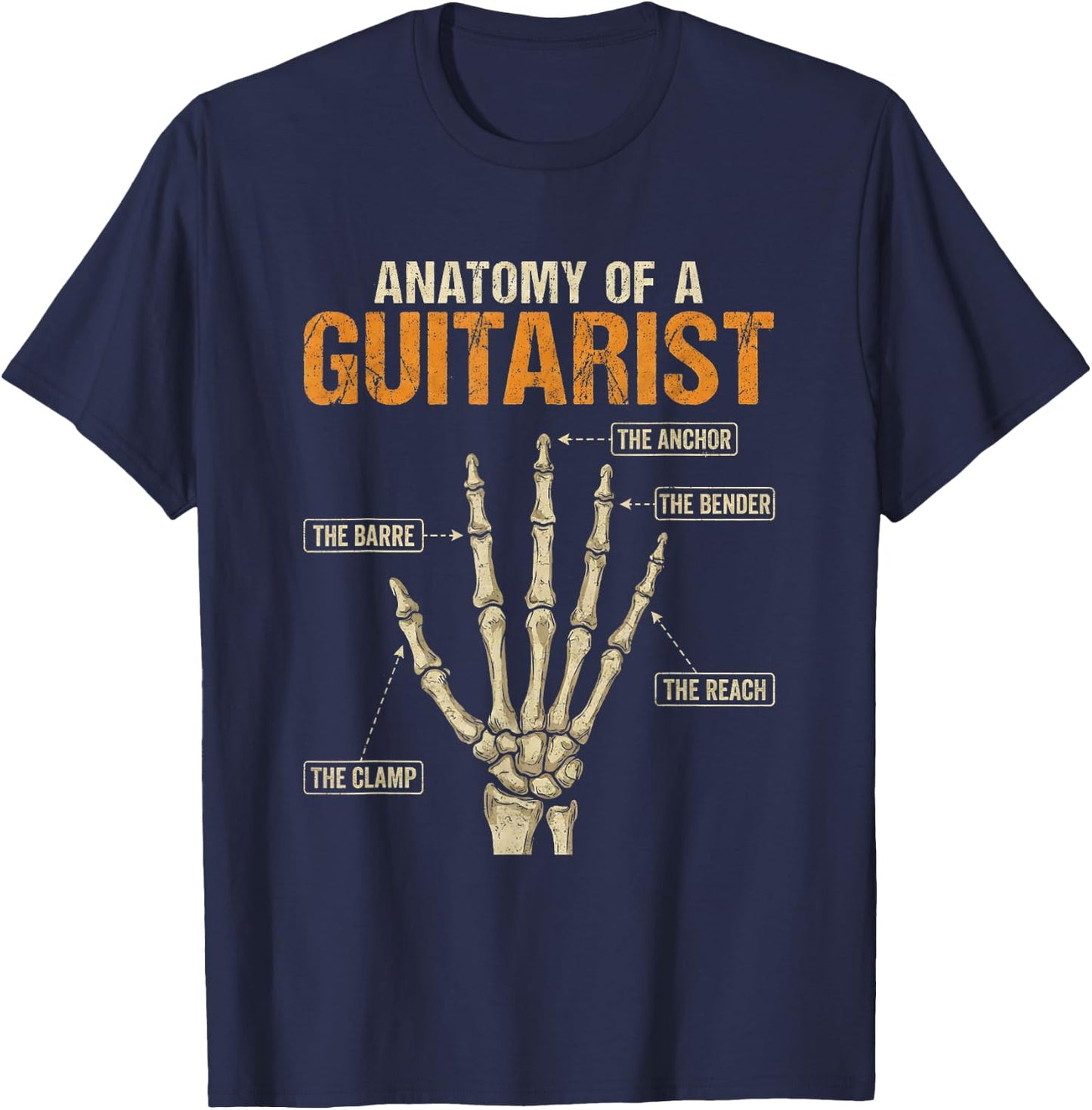 Anatomy of a Guitarist Fingers Hand Vintage Guitar Player T-Shirt - T-Shirt | Navy