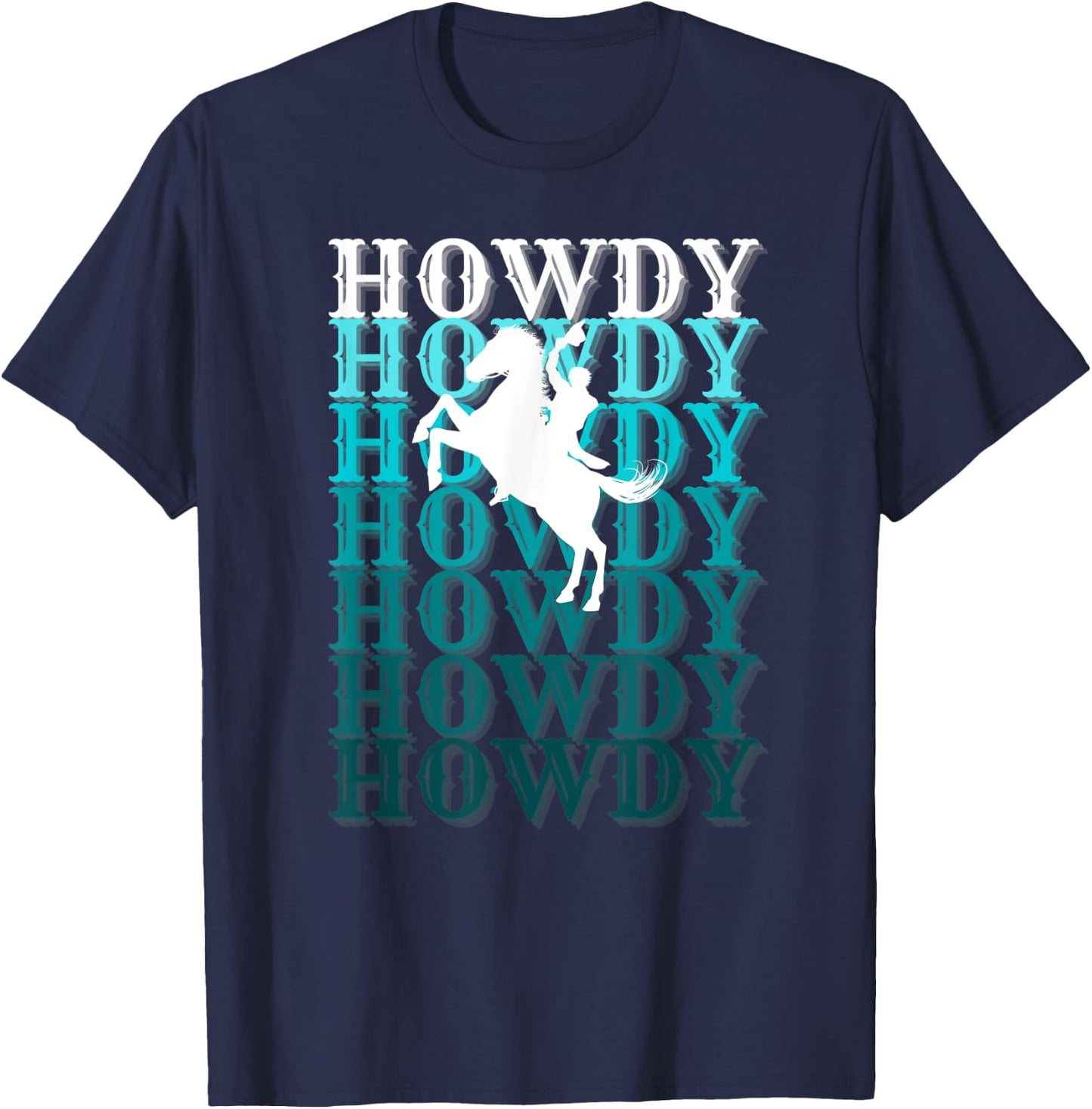 Fun Teal Country Boho Western Greetings Farm Fashion Horses T-Shirt - T-Shirt | Navy