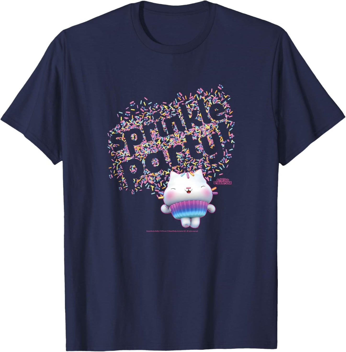Gabby's Dollhouse Cakey Cat Sprinkle Party V2 T-Shirt - T-Shirt | Navy