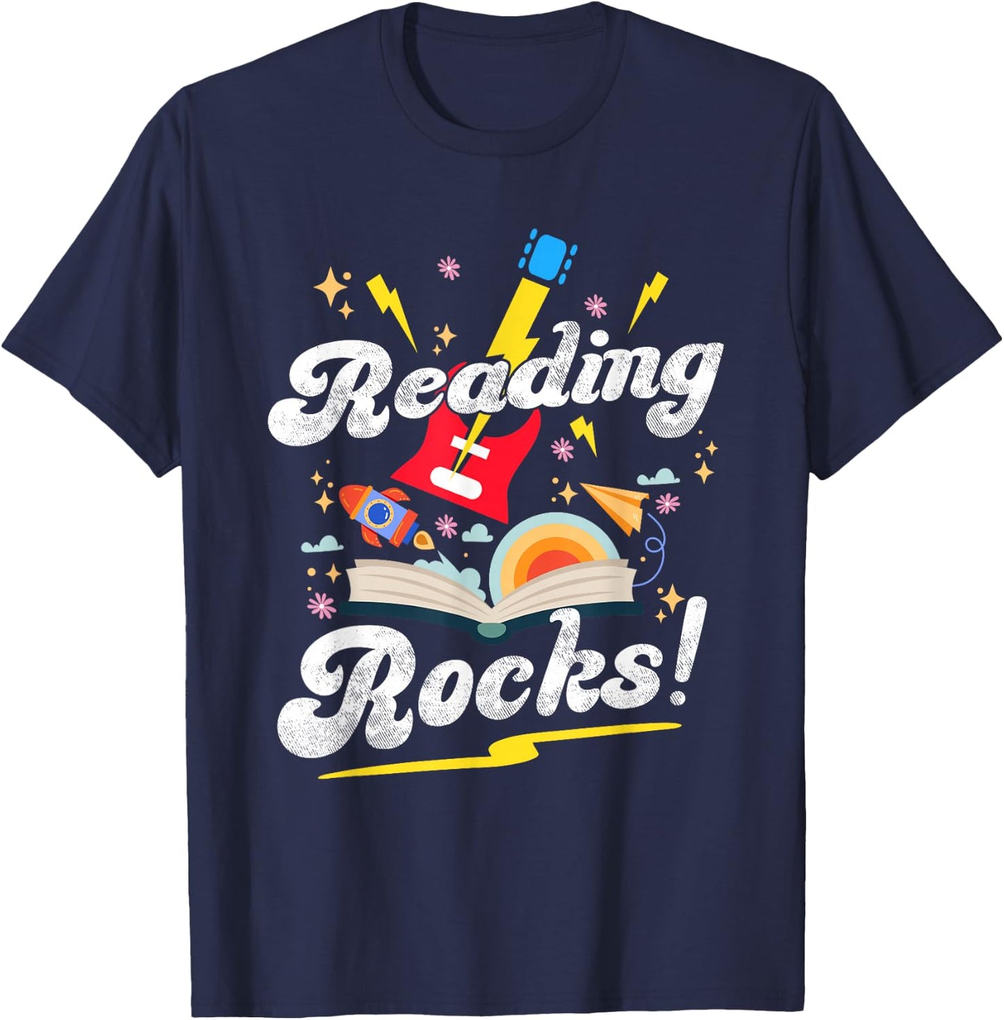 Reading Rocks Funny Quotes for National Reading Month 2024 T-Shirt - T-Shirt | Navy