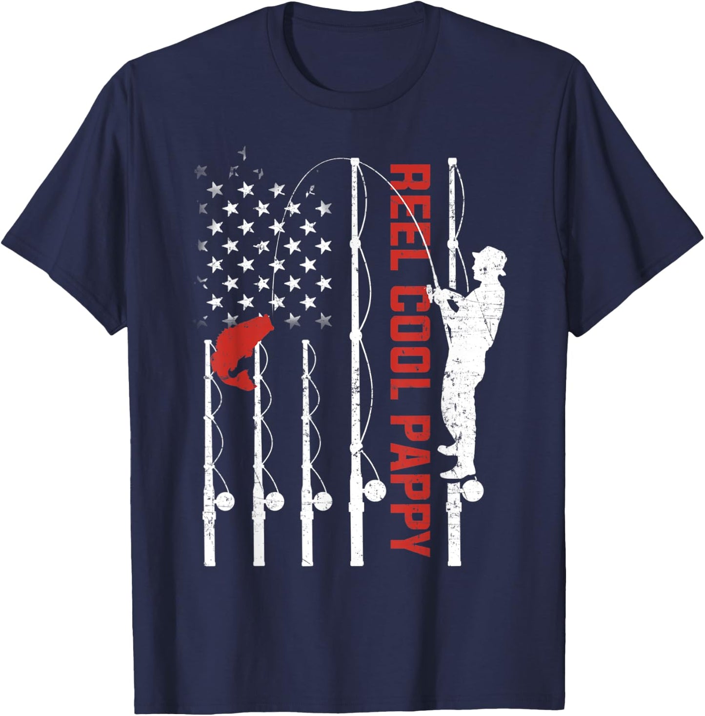 Reel Cool Pappy American Flag Fish Fishing Fathers Day Men T-Shirt - T-Shirt | Navy