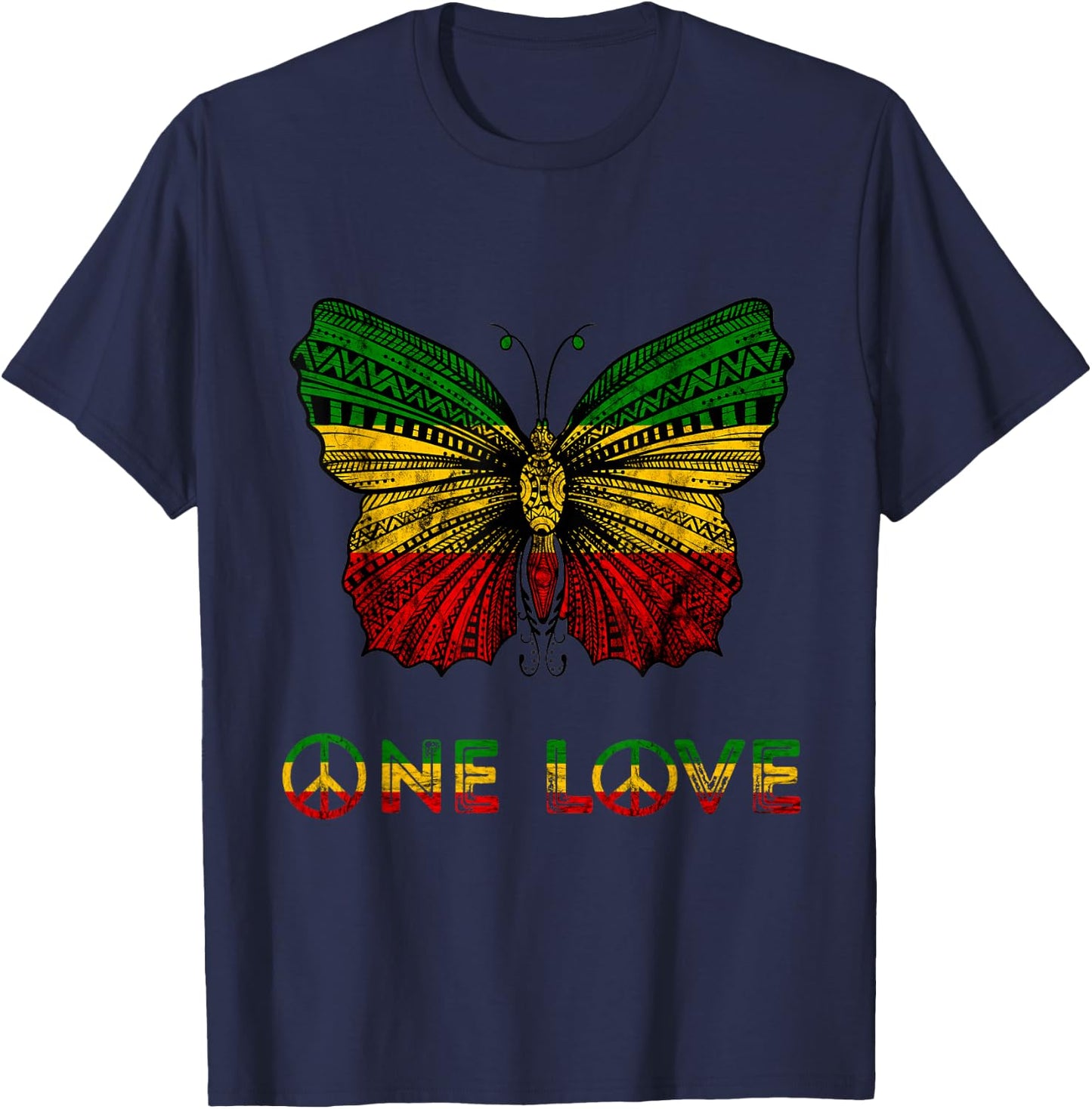 One Pride Love Rasta Butterfly Reggae Hippie Rastafari Roots T-Shirt - T-Shirt | Navy