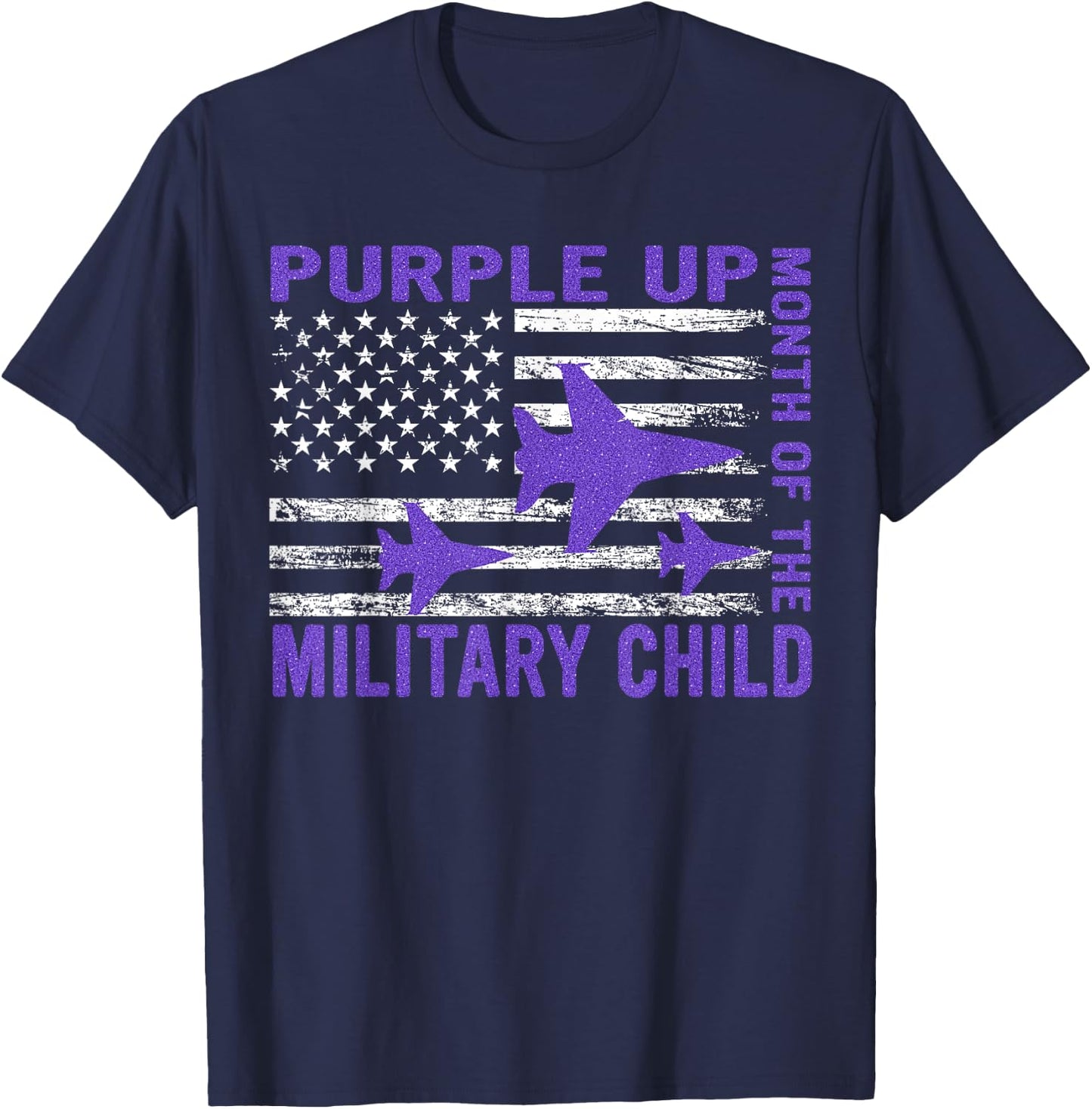 Purple Up Military Child Month USA Flag T-Shirt - T-Shirt | Navy