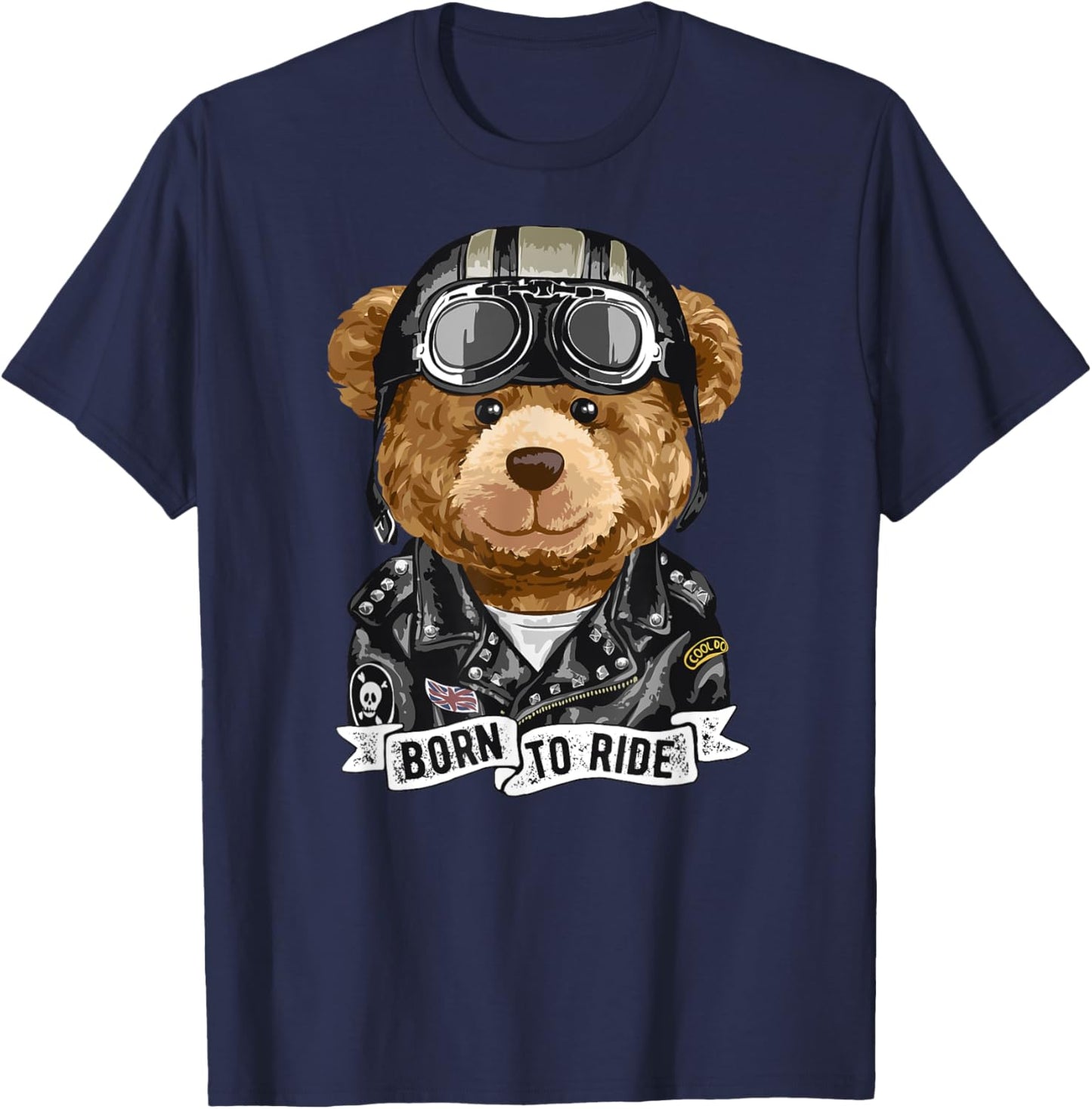 Cute Teddy Bear Old School Biker T-Shirt - T-Shirt | Navy